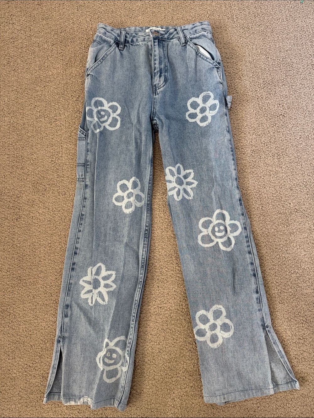 PacSun Light Blue Floral Paint Wide-Leg Jeans
